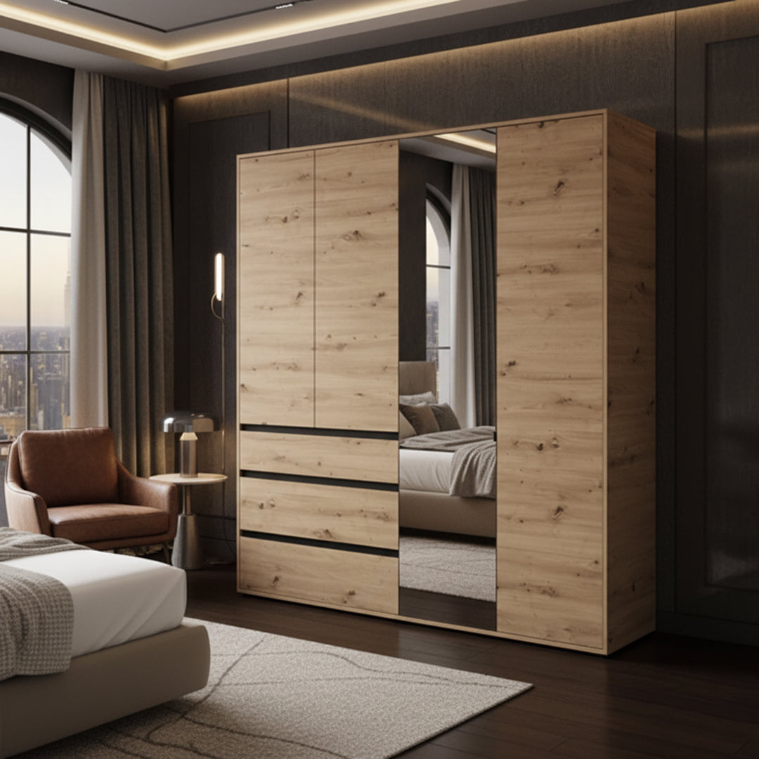 Belmont Mirrored Wardrobe with Drawers – Artisan Oak