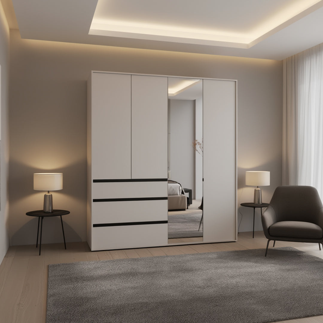 Belmont Mirrored Wardrobe with Drawers Cashmere