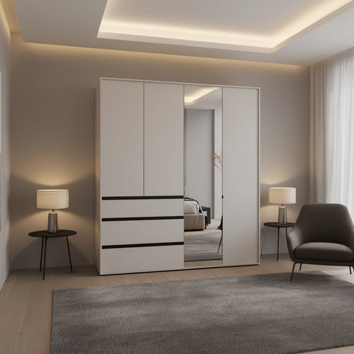 Belmont Mirrored Wardrobe with Drawers Cashmere