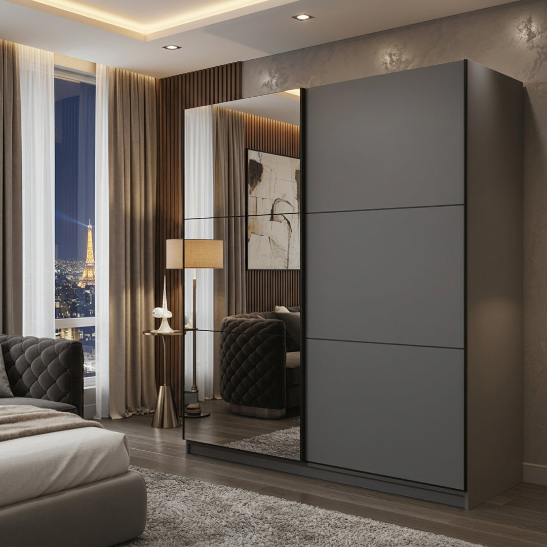 Hartwell Sliding Wardrobe with Mirror - Grey