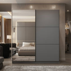 Hartwell Sliding Wardrobe with Mirror - Grey