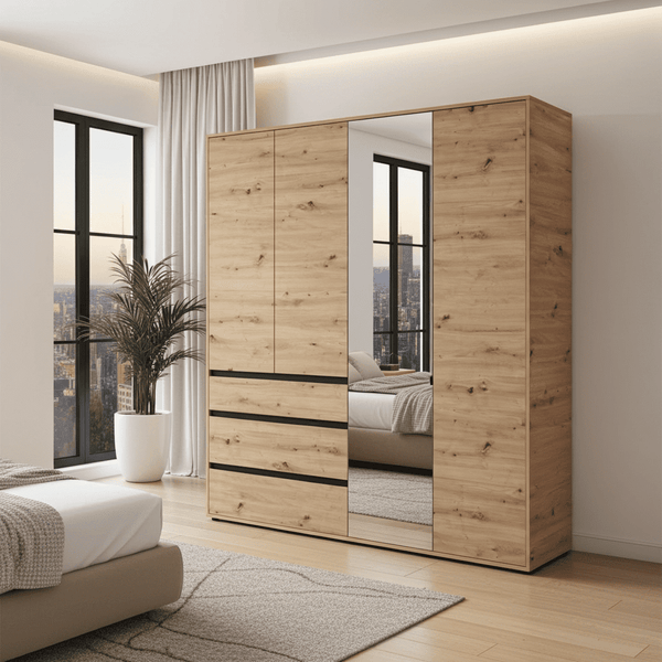 Belmont Mirrored Wardrobe with Drawers – Artisan Oak