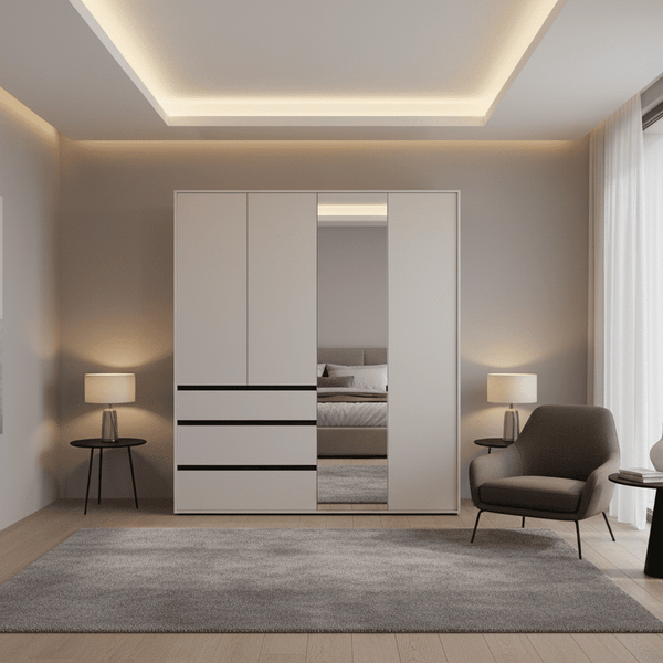 Belmont Mirrored Wardrobe with Drawers Cashmere