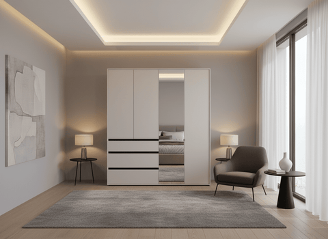 Belmont Mirrored Wardrobe with Drawers Cashmere