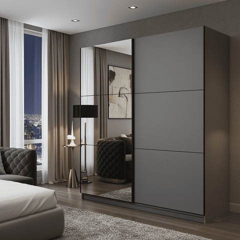 Hartwell Sliding Wardrobe with Mirror - Grey